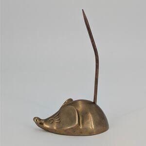 Brass Mouse Receipt Spike Mid Century Desk Note Holder Spindle VTG Ring Holder